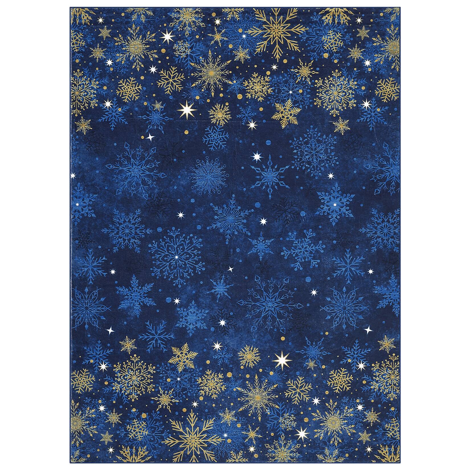 Front. Acekool - 6'x9' Area Rug Christmas Machine Washable Area Rugs Soft Indoor Door Mat Holiday Large Carpet for Living Room Blue - Blue.