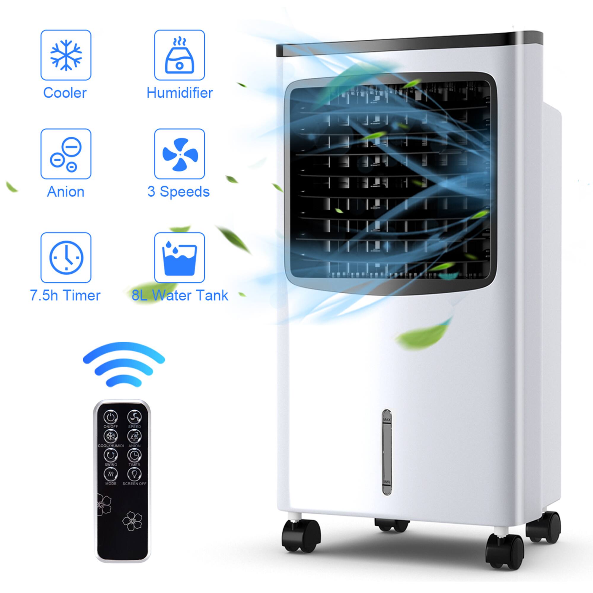 Cooler Humidifier - Anion 3 Speeds 7.5h Timer 8L Water Tank