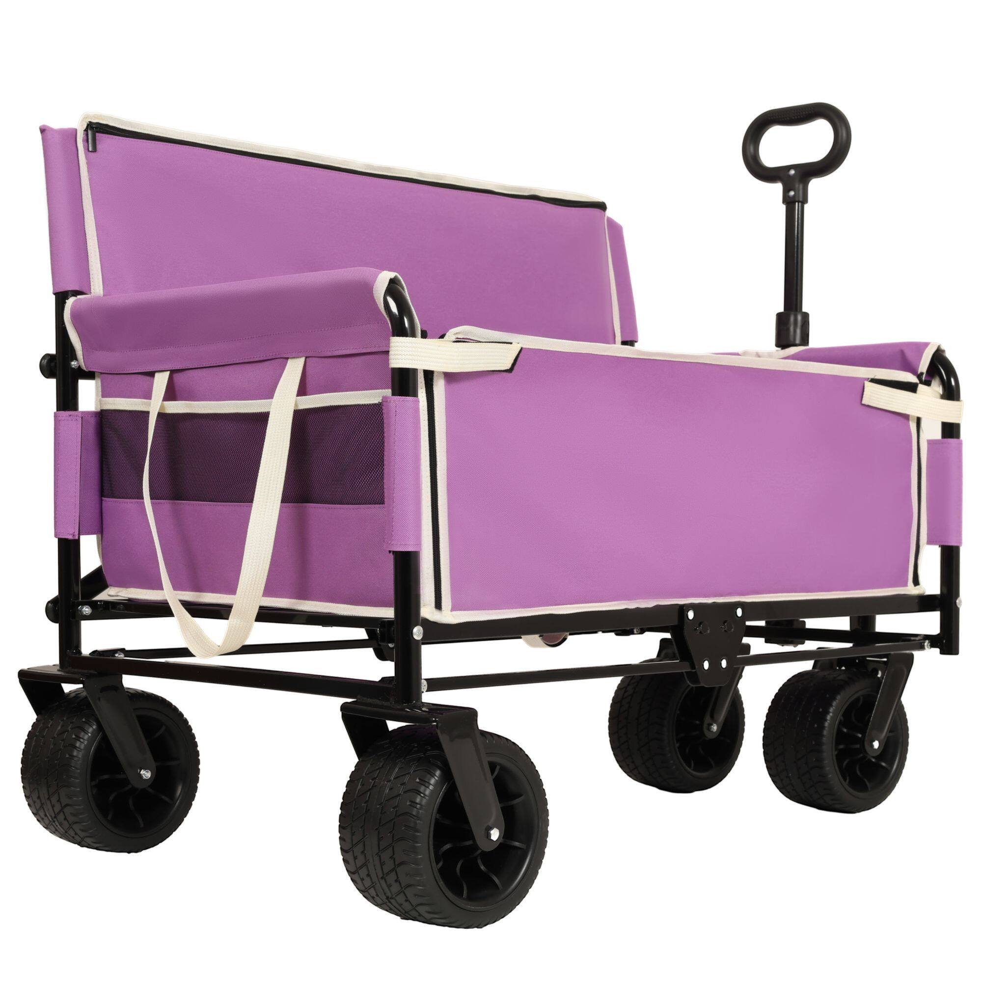 Angle. Loheer - Loheer Folding Wagon Cart Heavy Duty Collapsible Utility Wagon with Seat All Terrain Wheels for Beach Camping Purple.