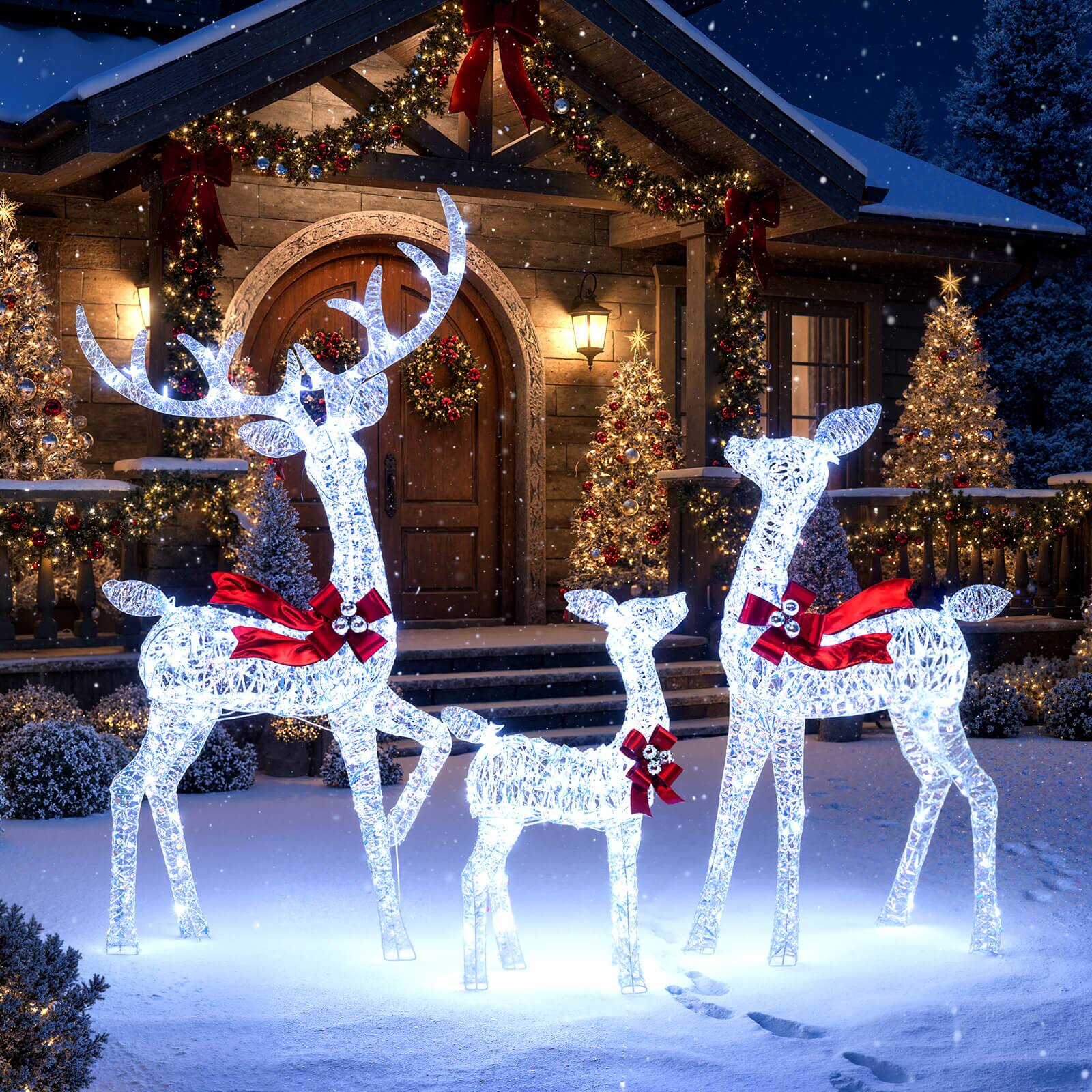 Alt View 1. Costway - Costway 3PCS Christmas Lighted Iridescent Reindeer Family Set with 215 White LED Lights - White.