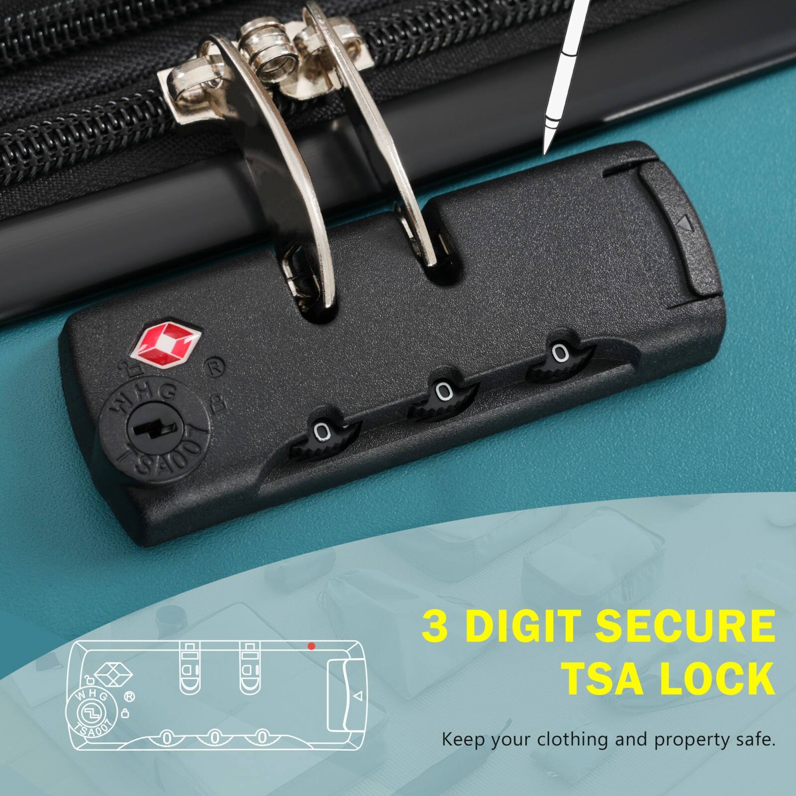 3 DIGIT SECURE TSA LOCK  
Keep your clothing and property safe.