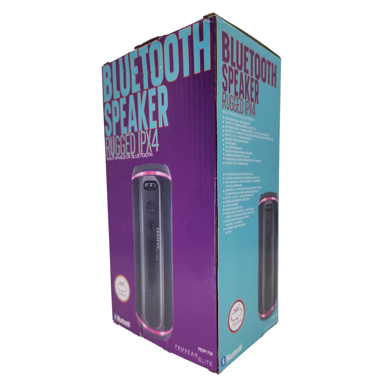 BLUETOOTH SPEAKER  
RUGGED IPX4  
HAUT-PARLEUR BLUETOOTH  

PROSCA ELITE  
PESP170B  

- BLUETOOTH 4.0  
- RUGGED IPX4  
- 360° SOUND  
- 100 VAR 1A  
- ODC 1  
- 10 SA PC  
- BU470A  
- 10 SA PC H  
- RUGGED IPX4  
- AL  
- HAUT-PARLEUR  
- 360° SOUND  
- PROSCA ELITE  
- BLUETOOTH  
- PROSCA ELITE