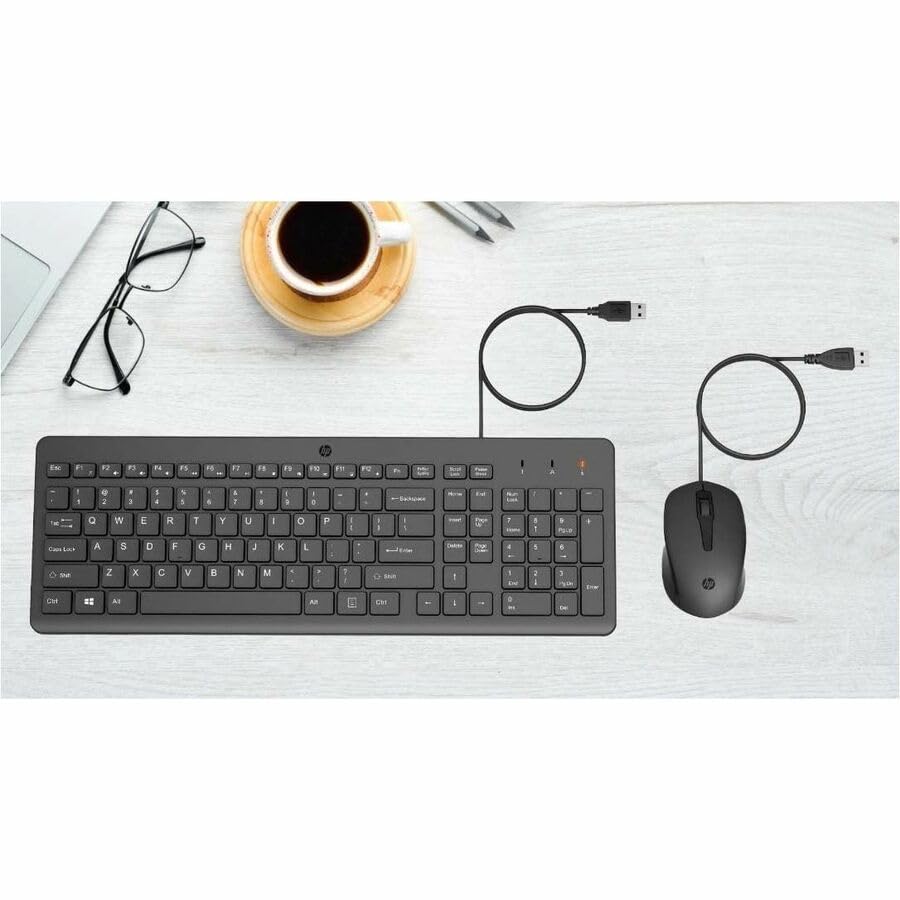 Angle. HP - HP 150 Wired Keyboard & Mouse Combo - Full-Sized Keyboard with Numeric Keypad, 1600 DPI Optical Mouse, USB Connectivity - black.