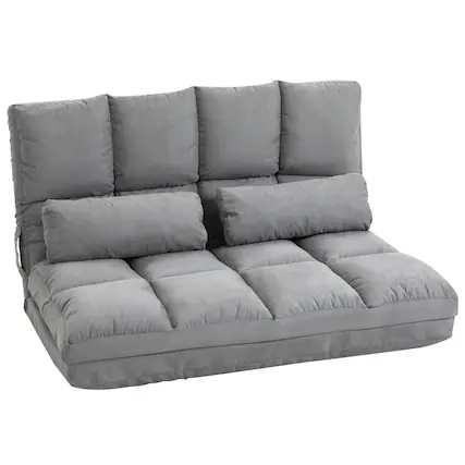 Front. Homcom - Folding Floor Sofa Chair Bed w/ 2 Pillows, Adjustable Headrest (40.25") - Gray.