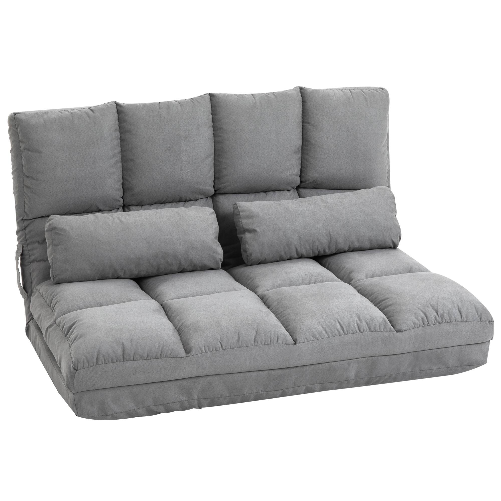 Front. Homcom - Folding Floor Sofa Chair Bed w/ 2 Pillows, Adjustable Headrest (40.25") - Gray.
