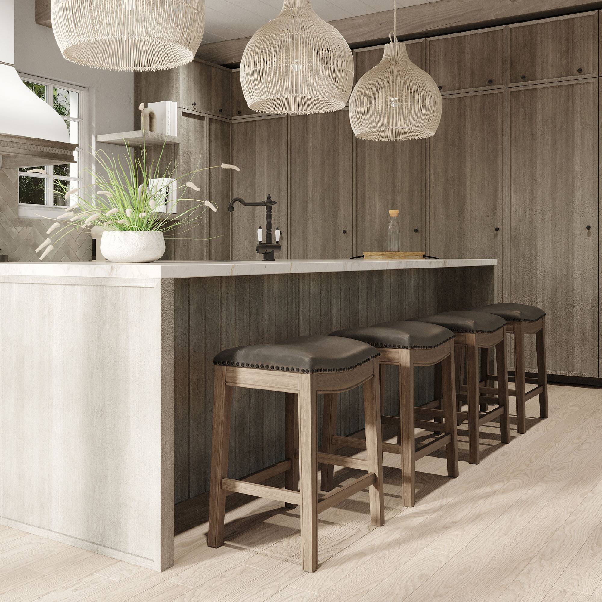 Alt View 4. Maven Lane - Maven Lane Adrien Counter Stool, Reclaimed Oak, Ronan Stone Vegan Leather, Set of 4 - Reclaimed Oak.