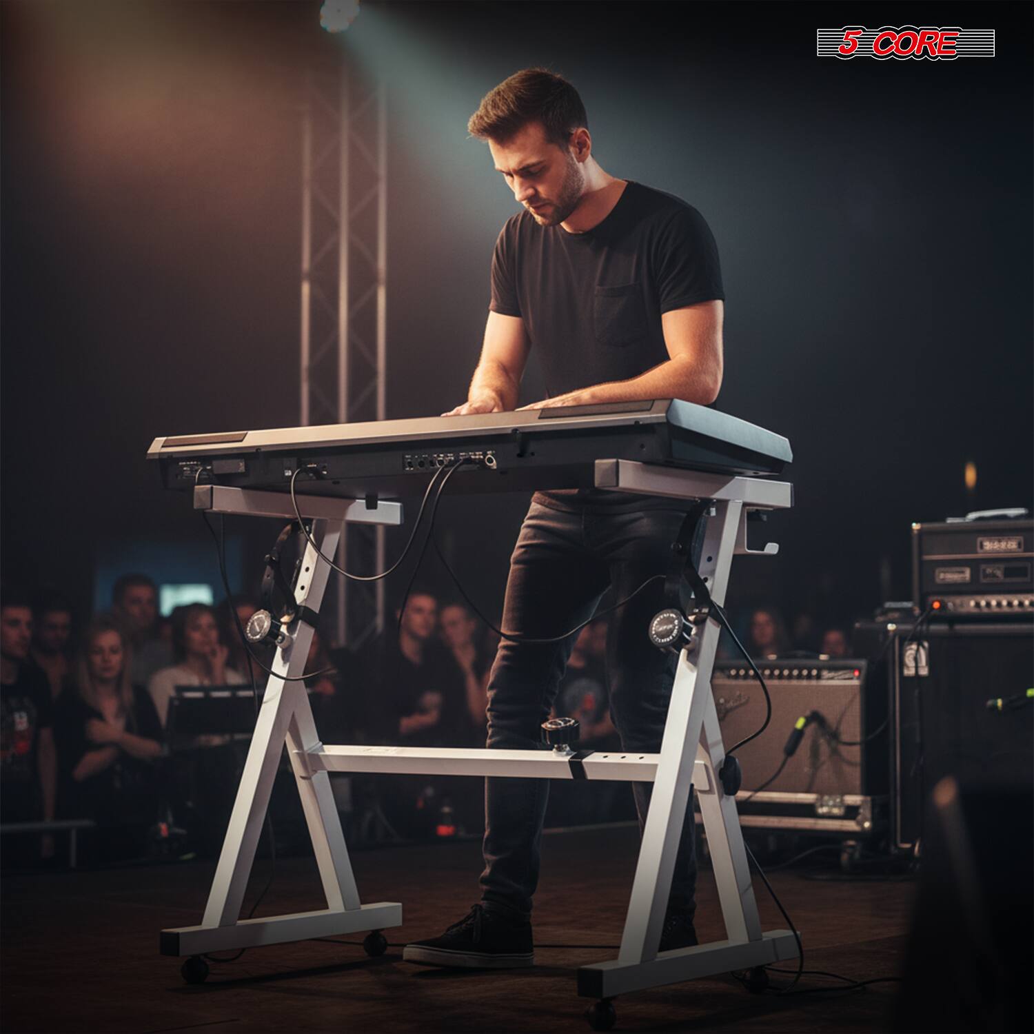 Alt View 5. 5 CORE - 5Core Keyboard Stand Adjustable Height 36.5" Width 32.5” Z Style Electric Piano Riser 250Lb Capacity - White.