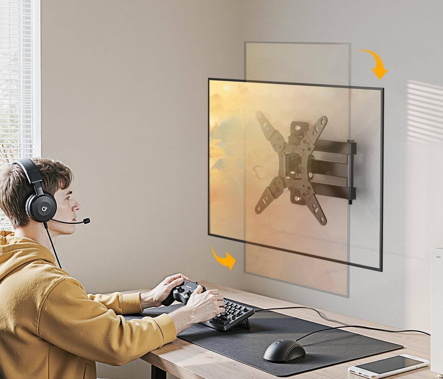 Alt View 3. FINEAK - Full Motion 360° Rotating TV Wall Mount for 13-43" TVs - Black.