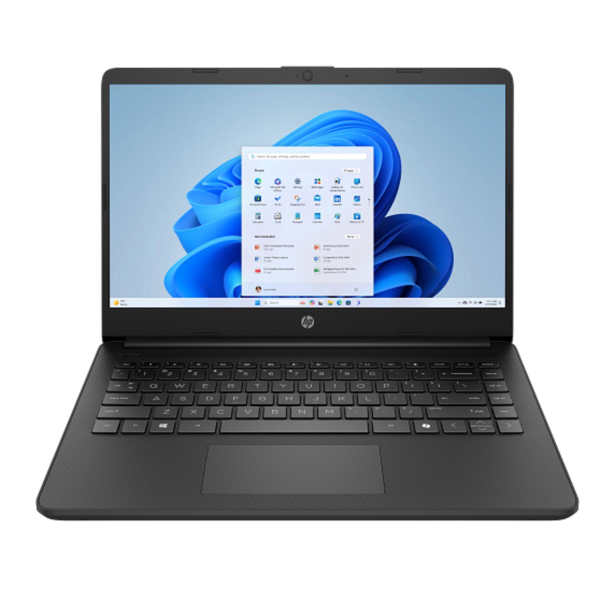 Front. HP - 14-dq6017nr 14" Intel N150 0.8 GHz 4 GB DDR4 64 GB eMMC Intel UHD Graphics Windows 11 Home  Laptop - Black.