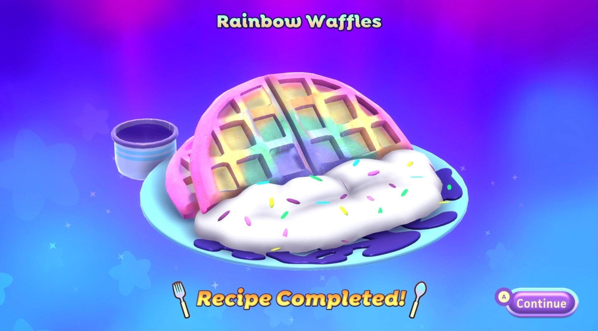 Rainbow Waffles Recipe Completed!  
Recipe Completed!  
Continue