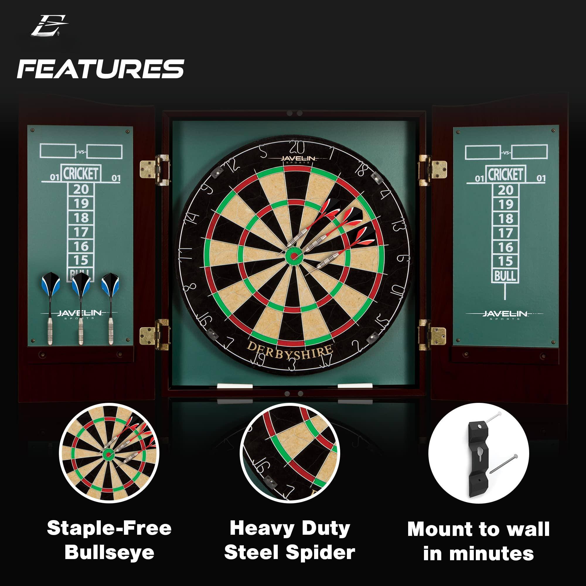 **FEATURES**

- **Staple-Free Bullseye**
- **Heavy Duty Steel Spider**
- **Mount to wall in minutes**

**CRICKET 01**
20 19 18 17 16 15

**JAVELIN**

**DERBYSHIRE**