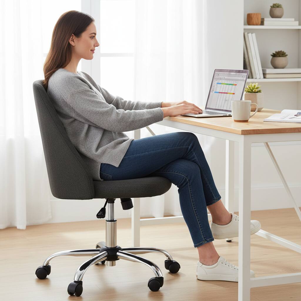 Alt View 5. AOITUN - Armless Desk Chair, Channel Tufted Fabric Swivel Task Chair, Adjustable Vanity Chair for Bedroom & Home Office - Gray.