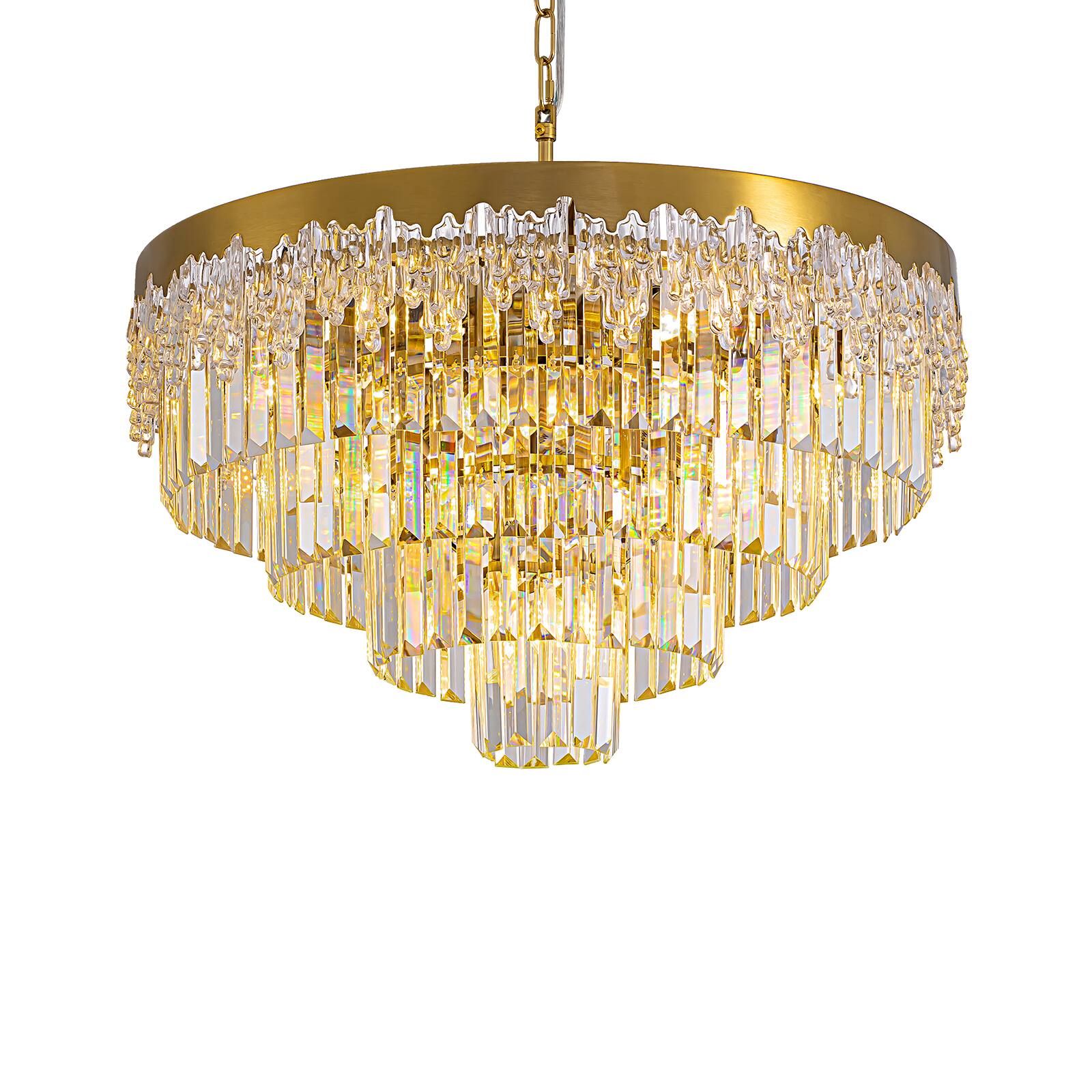 Alt View 9. Siljoy - 24 Inch Modern Tiered Crystal Chandelier, Glacier Textured Round Gold Pendant Light for Dining Room Living Room Foyer - GOLD.