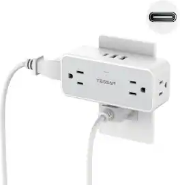 Wikistore - Multi Plug Outlet Splitter with 4 AC Outlets 3 USB Ports 900J Surge Protector Wall Charger - White