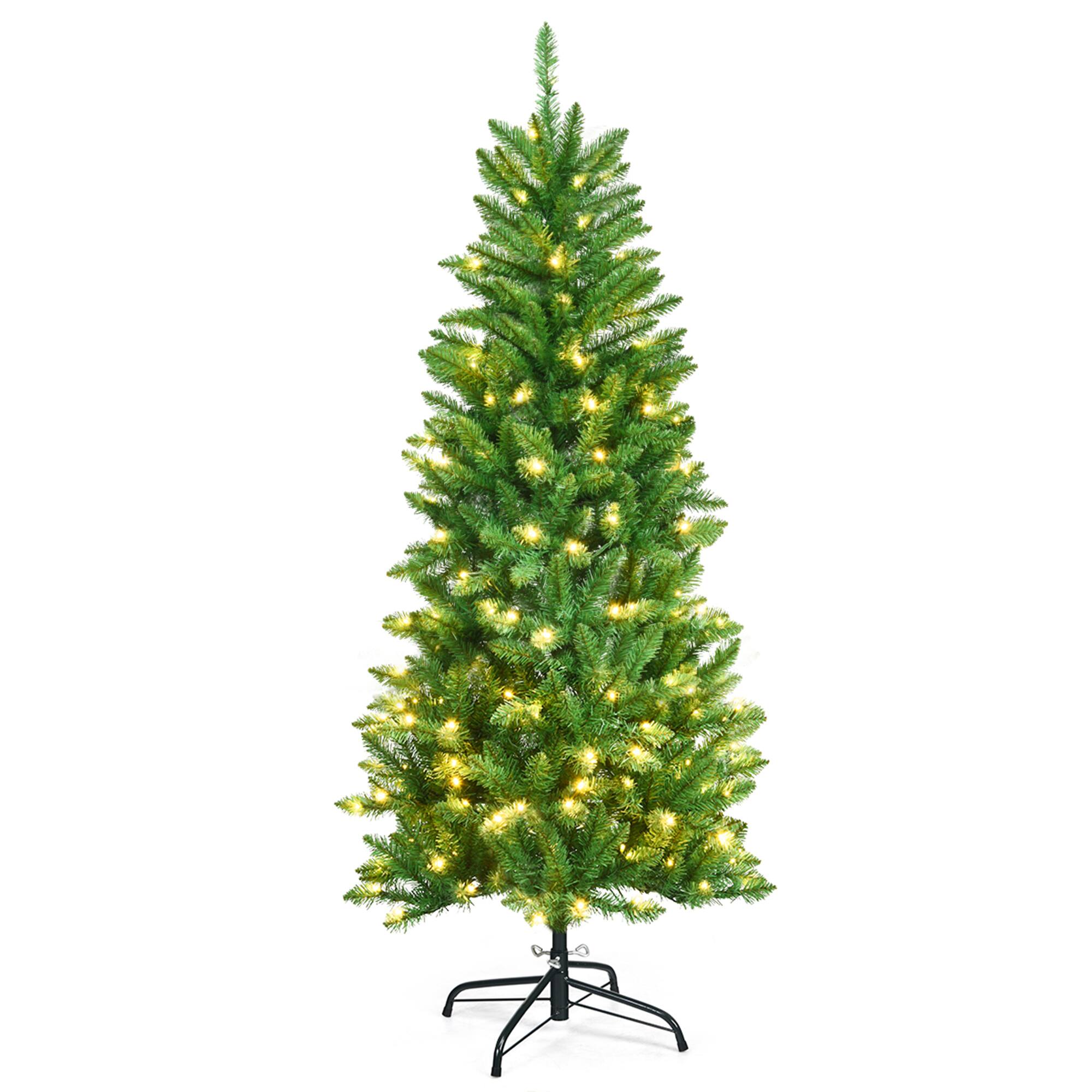 Alt View 4. Gymax - Gymax 5 ft Pre-lit Pencil Christmas Tree Hinged Fir Tree Holiday Decor w/ LED Lights - Green.