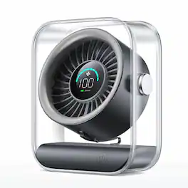 PRIMEPLUS - Rechargeable USB Desk Fan, 100 Speeds, Digital Display, 90° Rotating, Quiet Turbo Airflow for Home Office Travel - Black