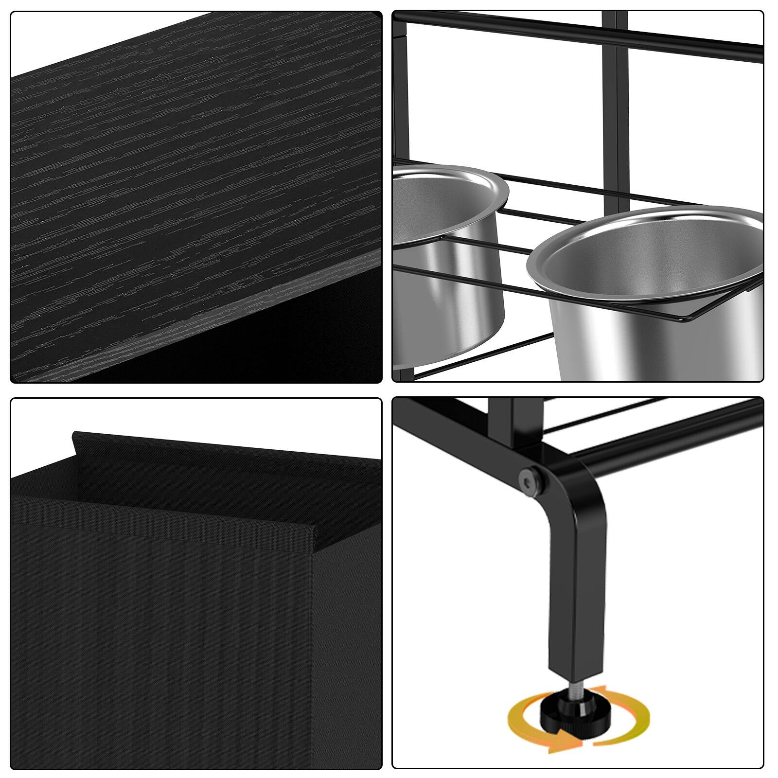 Left. Oumilen - Elevated Dog Feeding Station with Storage Bin & Adjustable Bowls, Black - OBBY-SUM199.