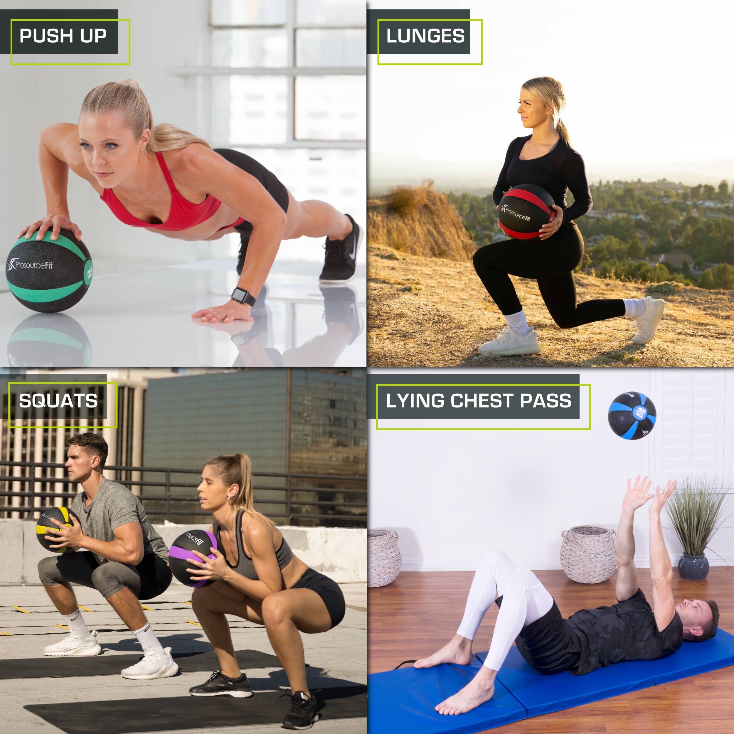 PUSH UP, LUNGES, SQUATS, LYING CHEST PASS