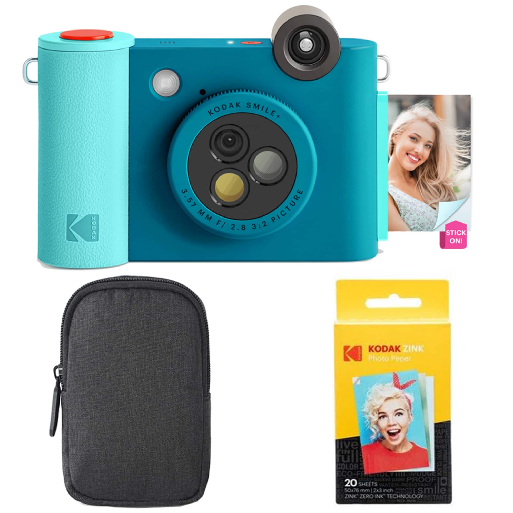Kodak - Smile+ 10MP Digital Instant Print Camera, Zink Photo Paper & Case Starter Bundle - Blue