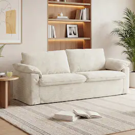 Dyonery - 86" Cloud Loveseat Sofa, Deep Seat & Wide Armrest Pillows, Sturdy Frame, Ergonomic Design, Beige Corduroy - Beige