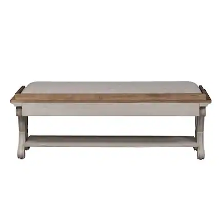 Front. Liberty Furniture Industries - Farmhouse Reimagined Bed Bench in Antique White w/ Chestnut Top - White.
