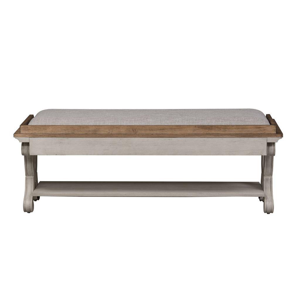 Liberty Furniture Industries - Farmhouse Reimagined Bed Bench in Antique w/ Chestnut Top - White