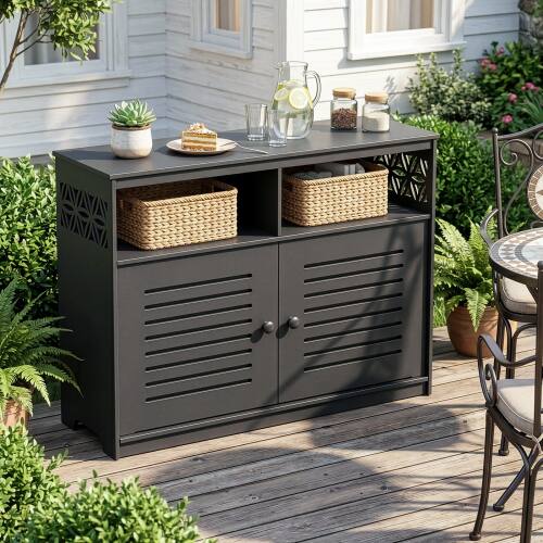 Alt View 9. Winado - Storage Cabinet PVC 2-in-1 Workstation, Patio Storage Box with Shelf, Doors for Indoor Outdoor Garden Balcony Garage - Black.