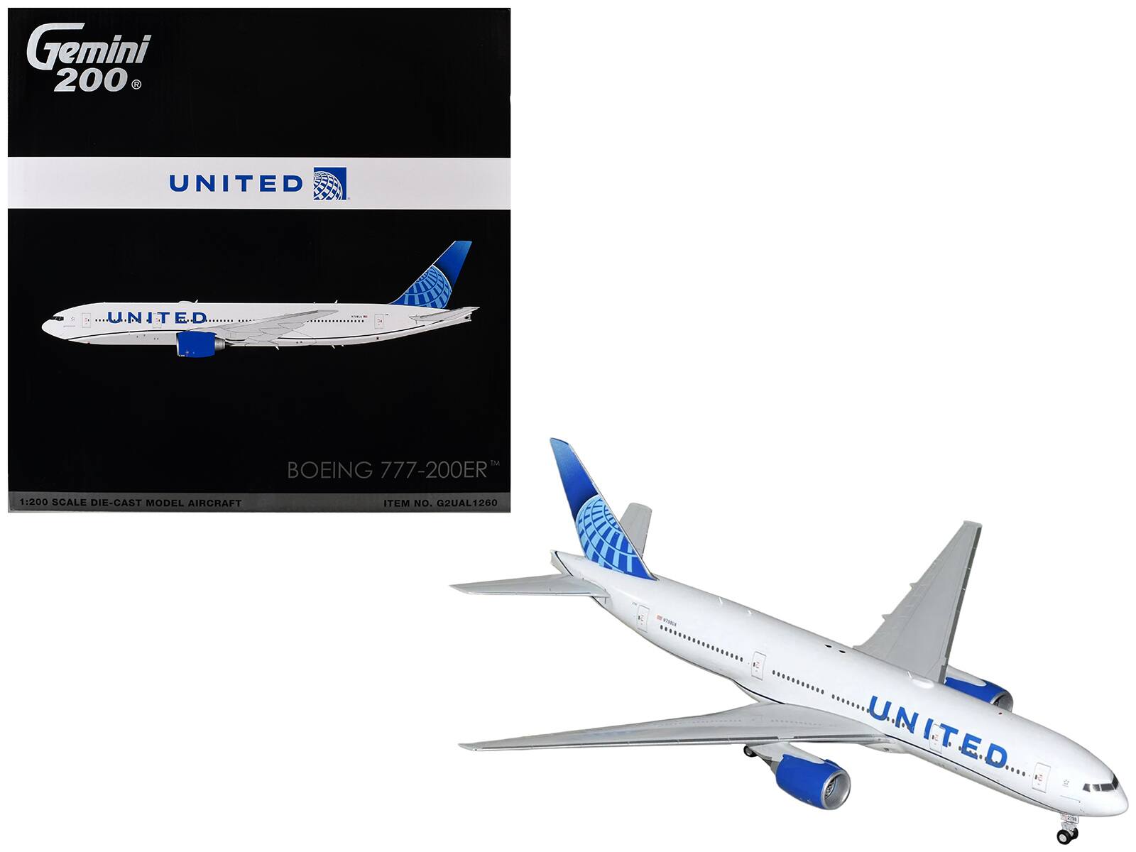 Gemini 200 UNITED .U.NITED ED M BOEING 777-200ER 1:200 SCALE DIE-CAST MODEL AIRCRAFT ITEM NO. G2UAL1260 .UNITED
