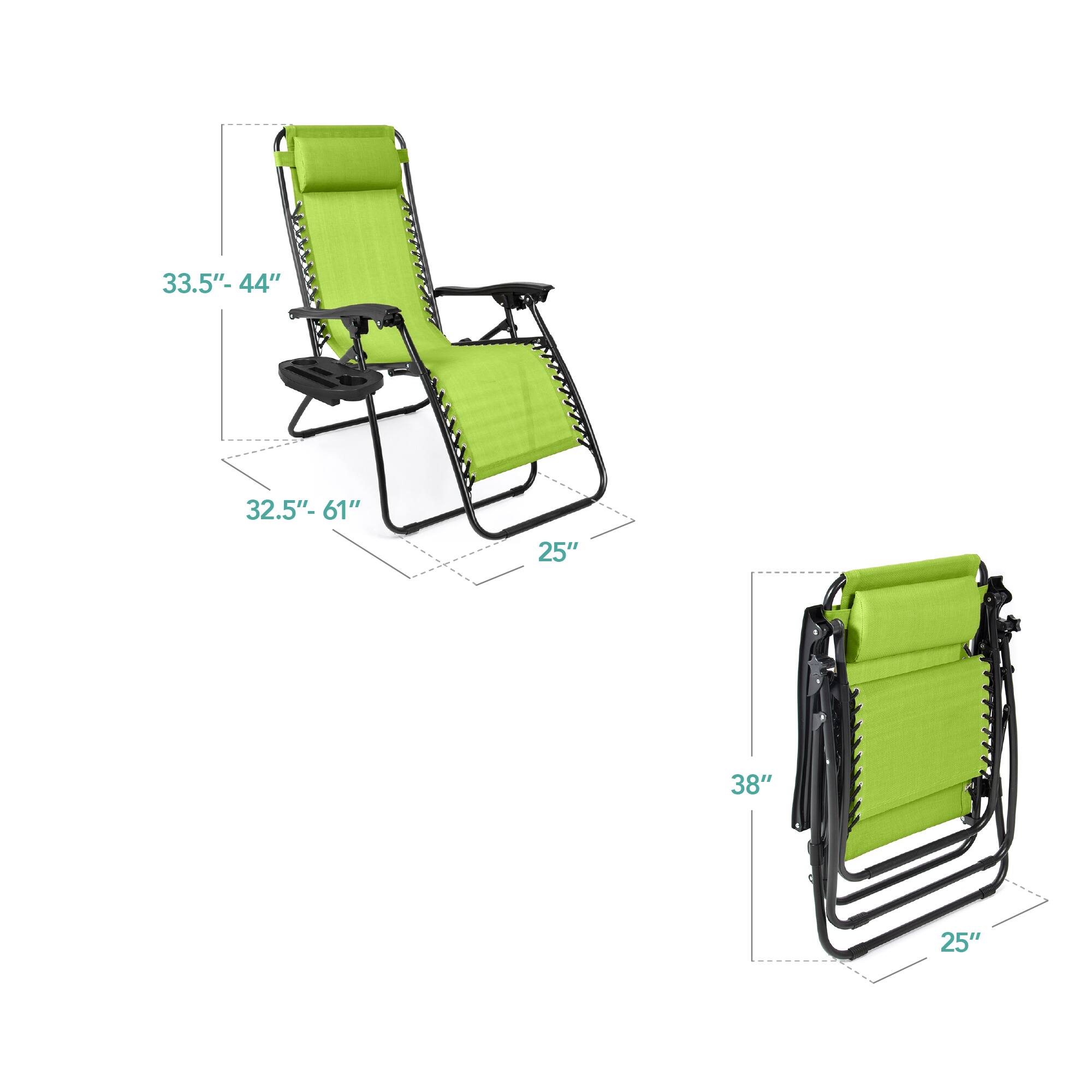 33.5" - 44"  
32.5" - 61"  
25"  
38"  
25"