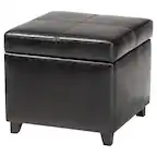 Front. Baxton Studio - Full Leather Storage Cube Ottoman - Black.