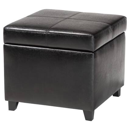 Front. Baxton Studio - Full Leather Storage Cube Ottoman - Black.