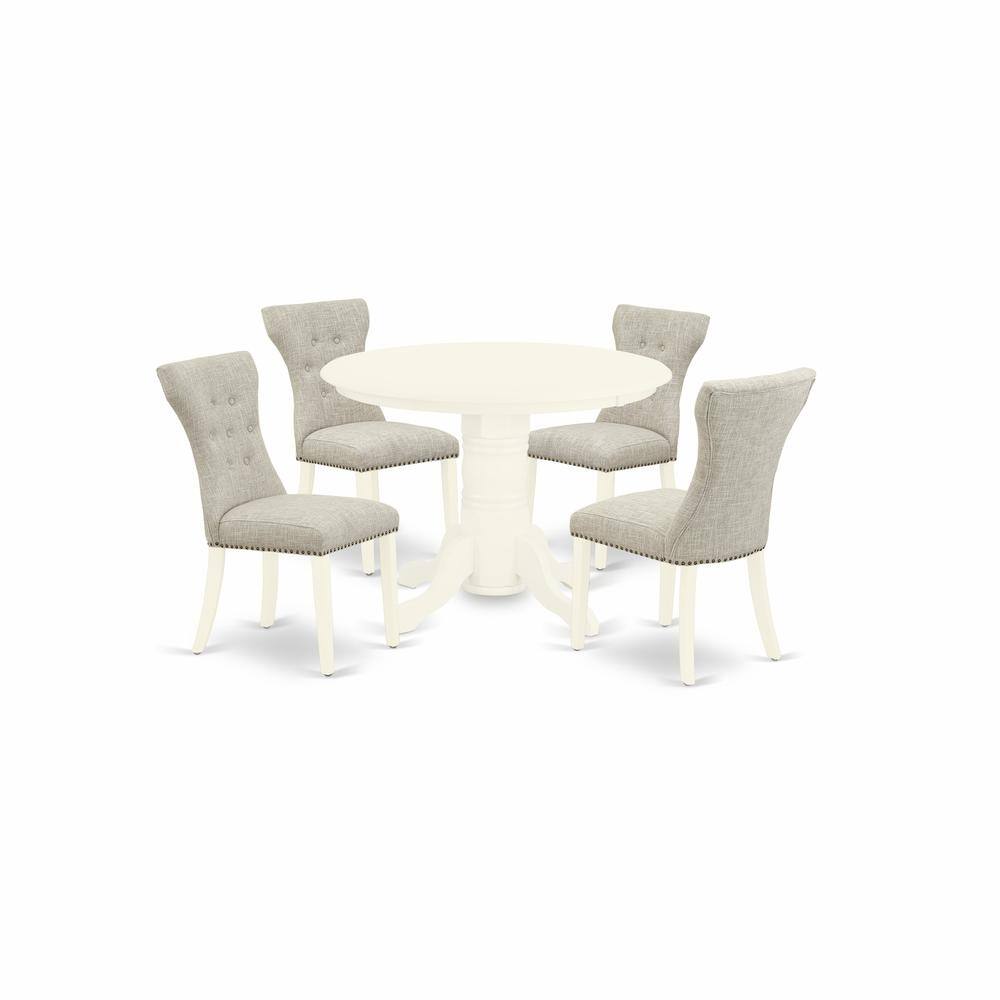 Back. East West Furniture - Dining Room Set Linen White - Brown.
