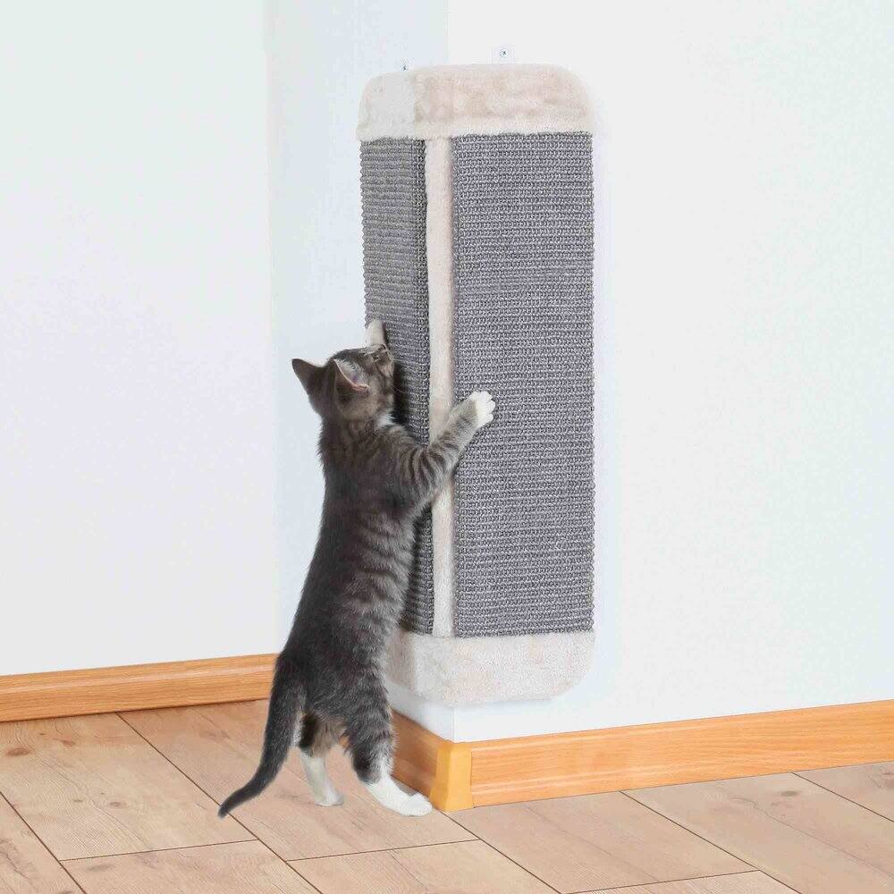 Left. TRIXIE - Wall Mount Sisal Scratching Board for Corners, Vertical Cat Scratcher - Gray.