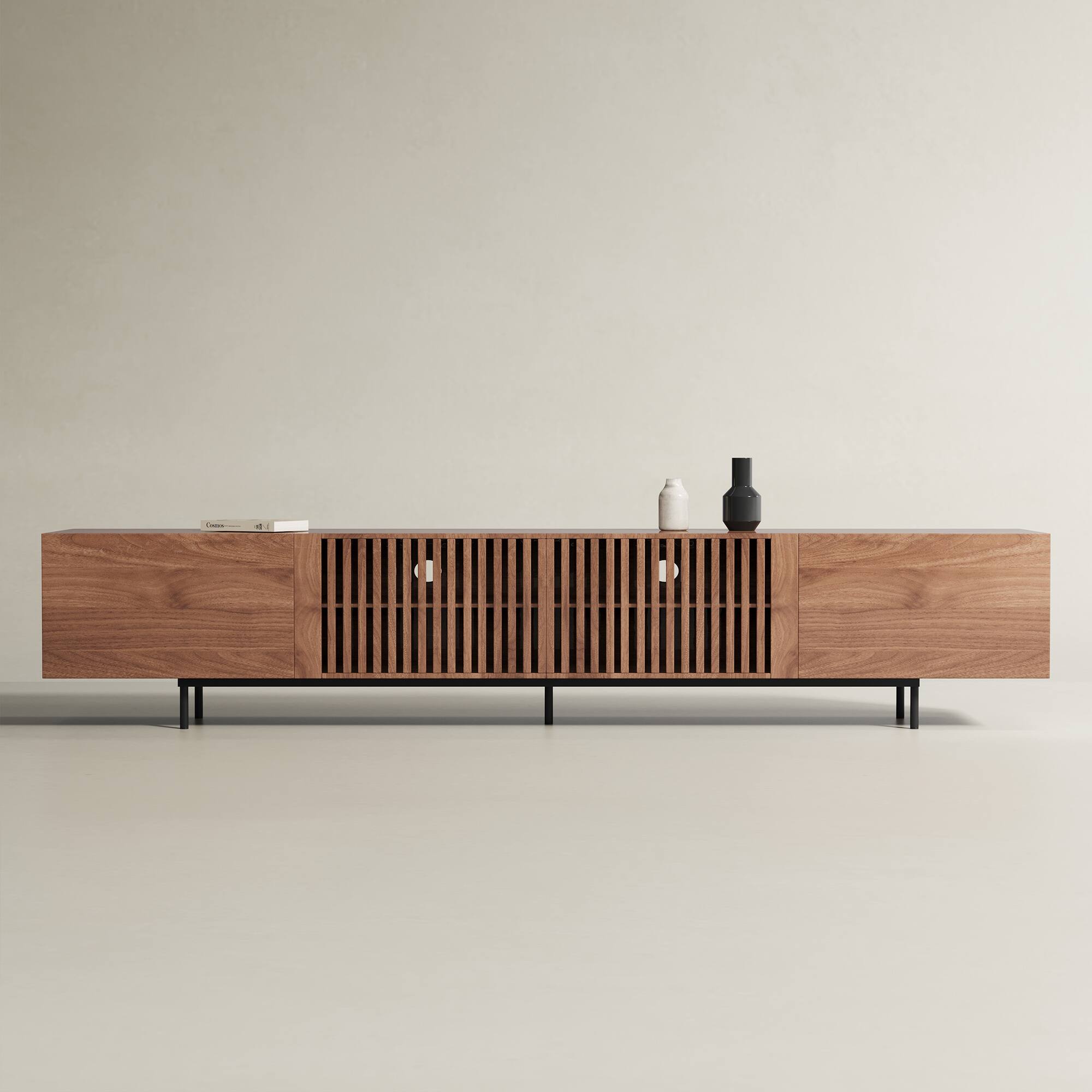 Alt View 5. luck idea - Walnut Grain TV Stand (Oversized) | Living Room Entertainment Center - Open Storage + Cable Organization - 70.87inch.