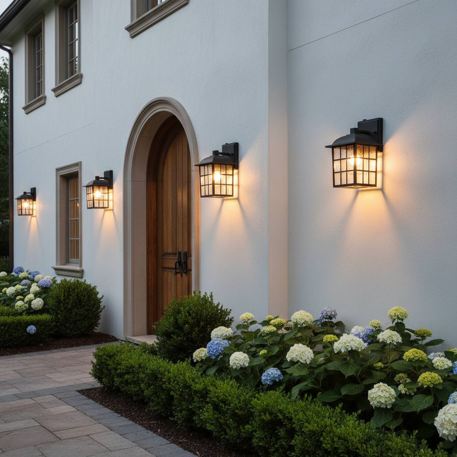 Left. Umeiluce - 2 pack Outdoor Wall Lights Lantern Sconces with Dusk to Dawn Sensor, Weather Resistant - Matte Black.