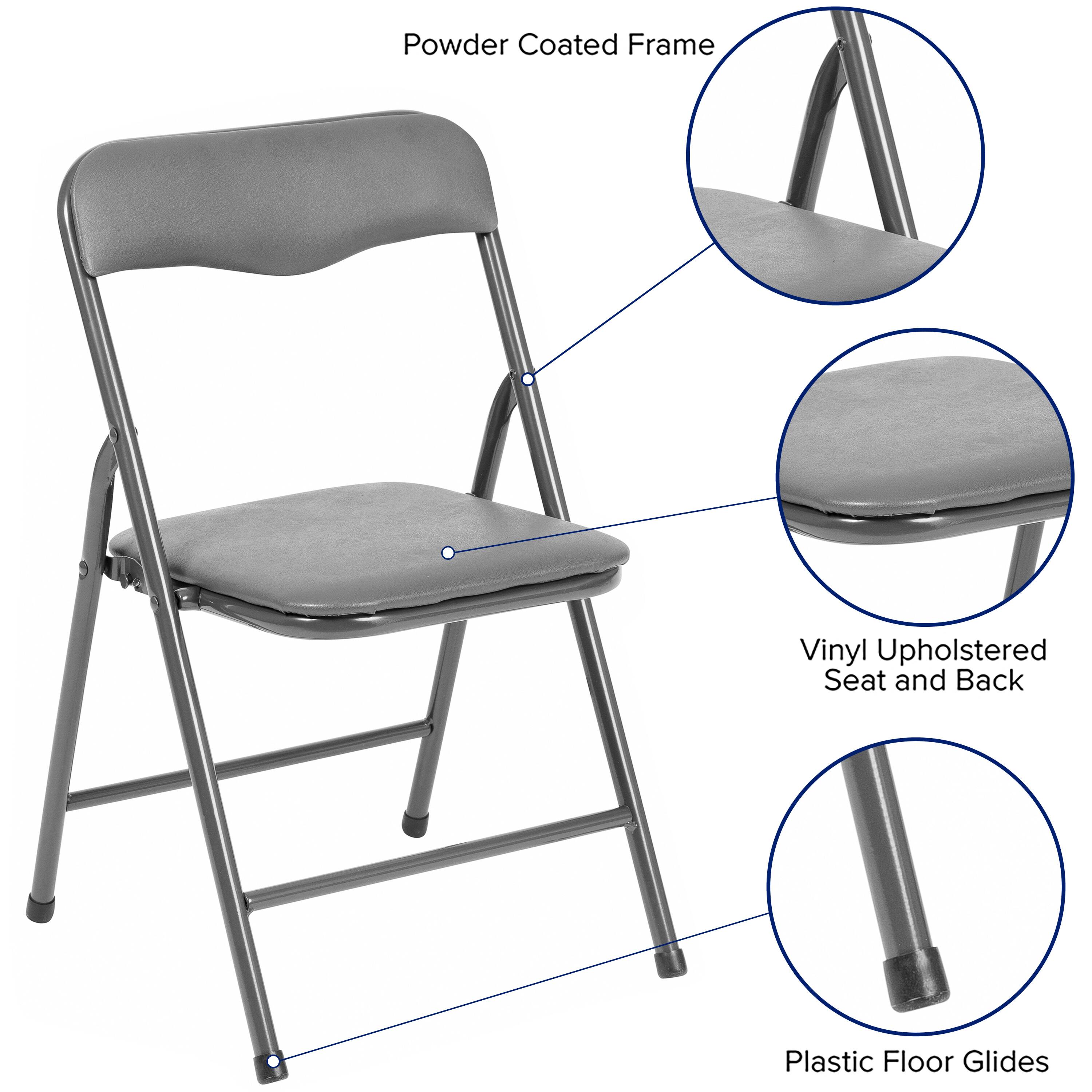 Powder Coated Frame  
Vinyl Upholstered Seat and Back  
Plastic Floor Glides