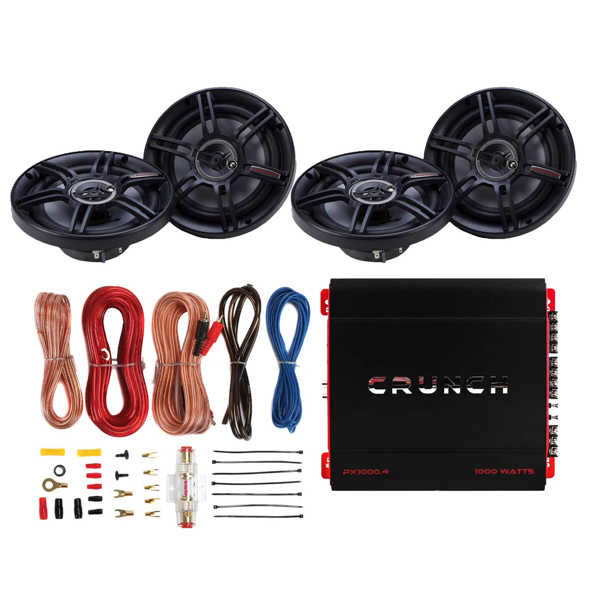 Crunch - PX-1000 Car Stereo Amp with 4 3-Way Speakers and Soundstorm Wiring Kit - Black