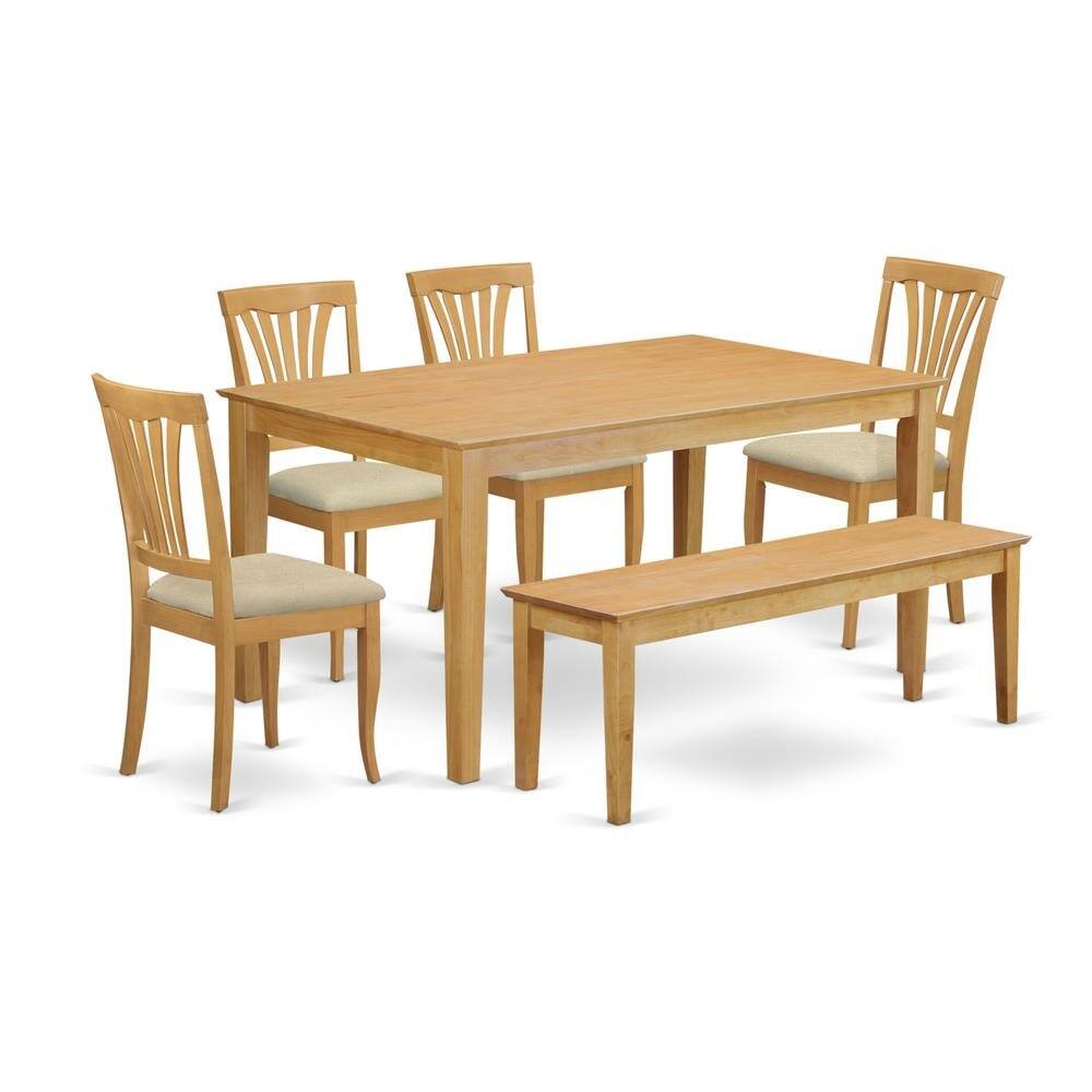 Left. FurniFact - Classic 6-Piece Dining Table Set with Chairs and Bench for Family Meals - Oak.
