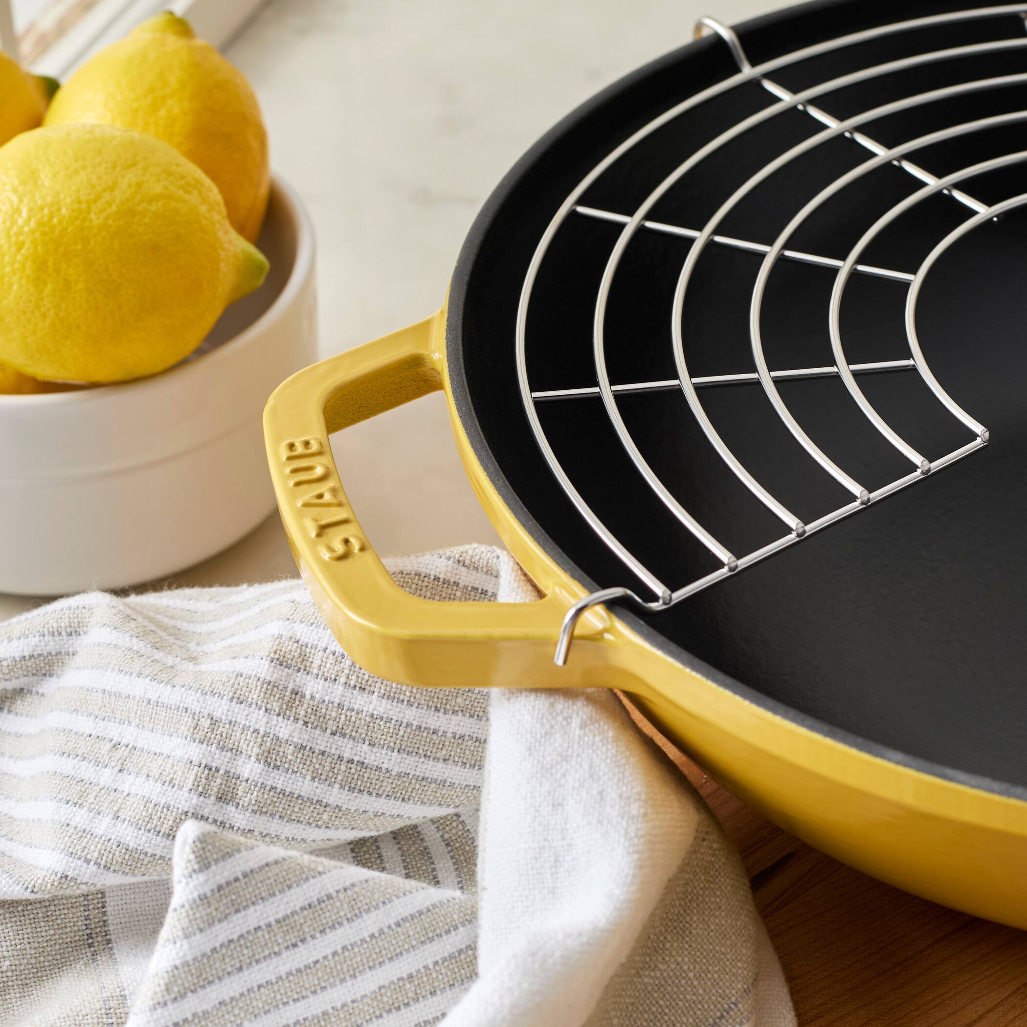 Alt View 5. Staub - Staub Cast Iron Perfect Pan , Wok , 4.5-quart,  serves 4-5, Made in France, Citron - Citron.