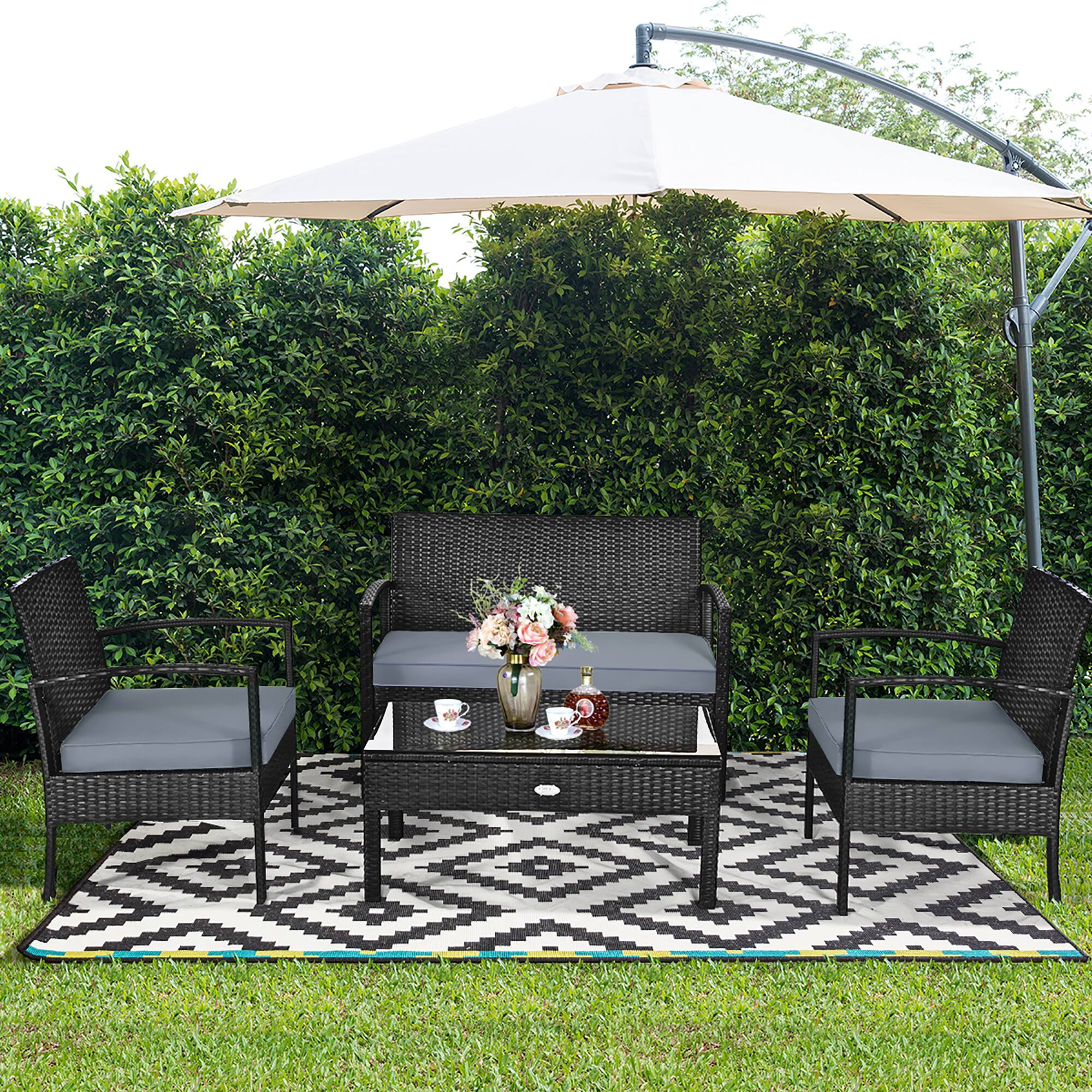 Alt View 3. Costway - Costway 8PCS Patio Rattan Furniture Set Garden Deck - Black.