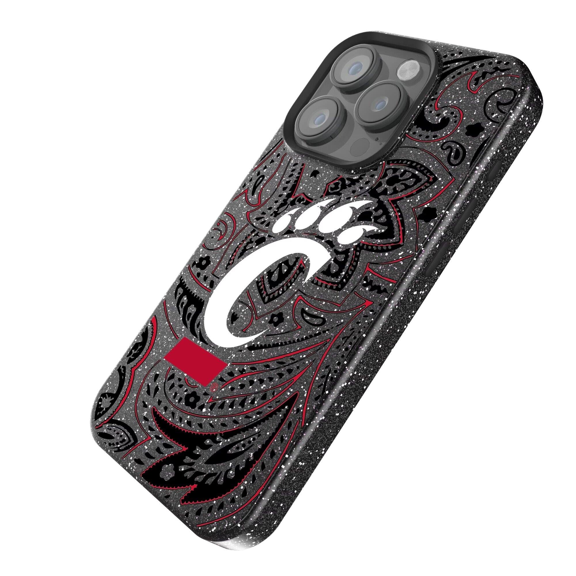 Alt View 1. Keyscaper - Cincinnati Bearcats Paisley Bling iPhone Case - 16 Pro Max - Black.
