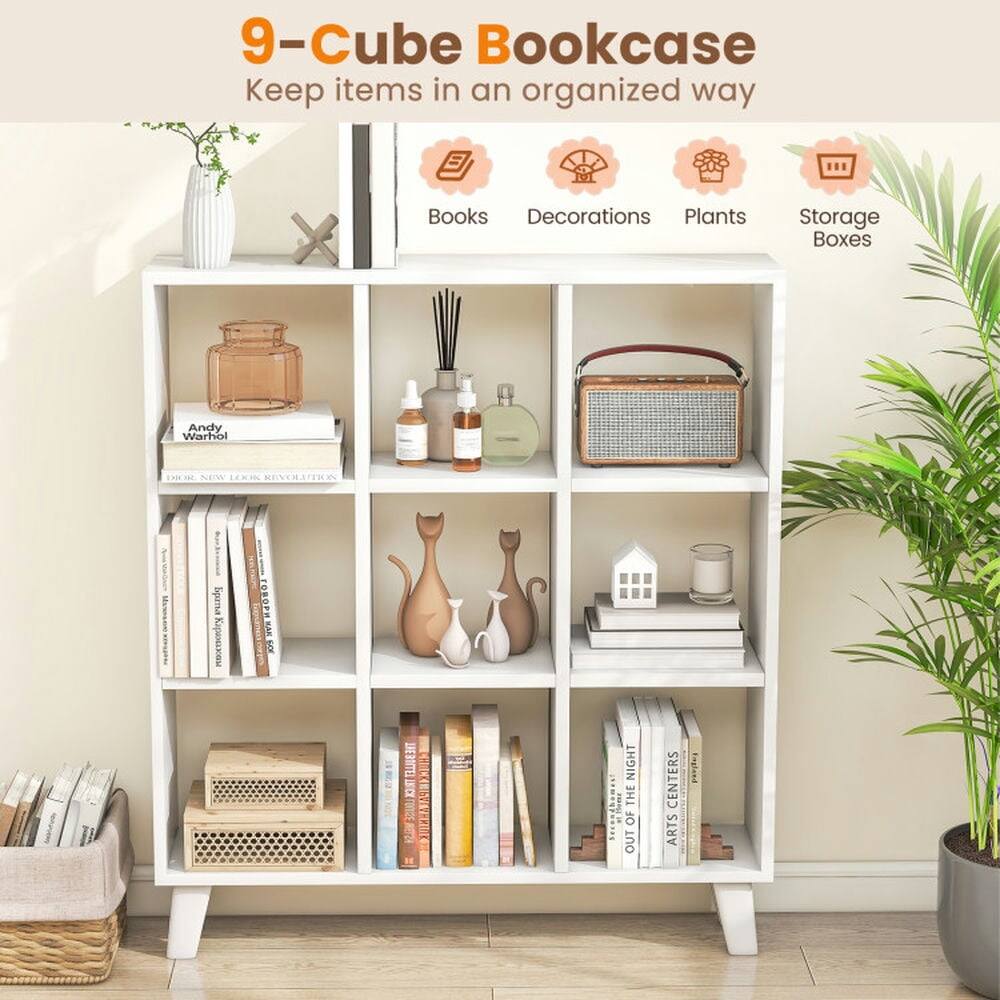 9-Cube Bookcase  
Keep items in an organized way  
Books  
Decorations  
Plants  
Storage Boxes  

Andy Warhol  
NEW LOOK REVOLUTION  

OUT OF THE NIGHT  
ARTS CENTERS  

England