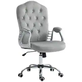 Vinsetto - Home Office Chair, Velvet Computer Chair, Button Tufted Desk Chair with Swivel Wheels, Adjustable Height - Light Gray