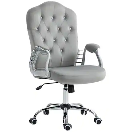Front. APRILSOUL - Comfortable Computer Desk Chair with Velvet - Touch Fabric Tilt Function Adjustable Height from 18.5" to 22.5" - Gray.