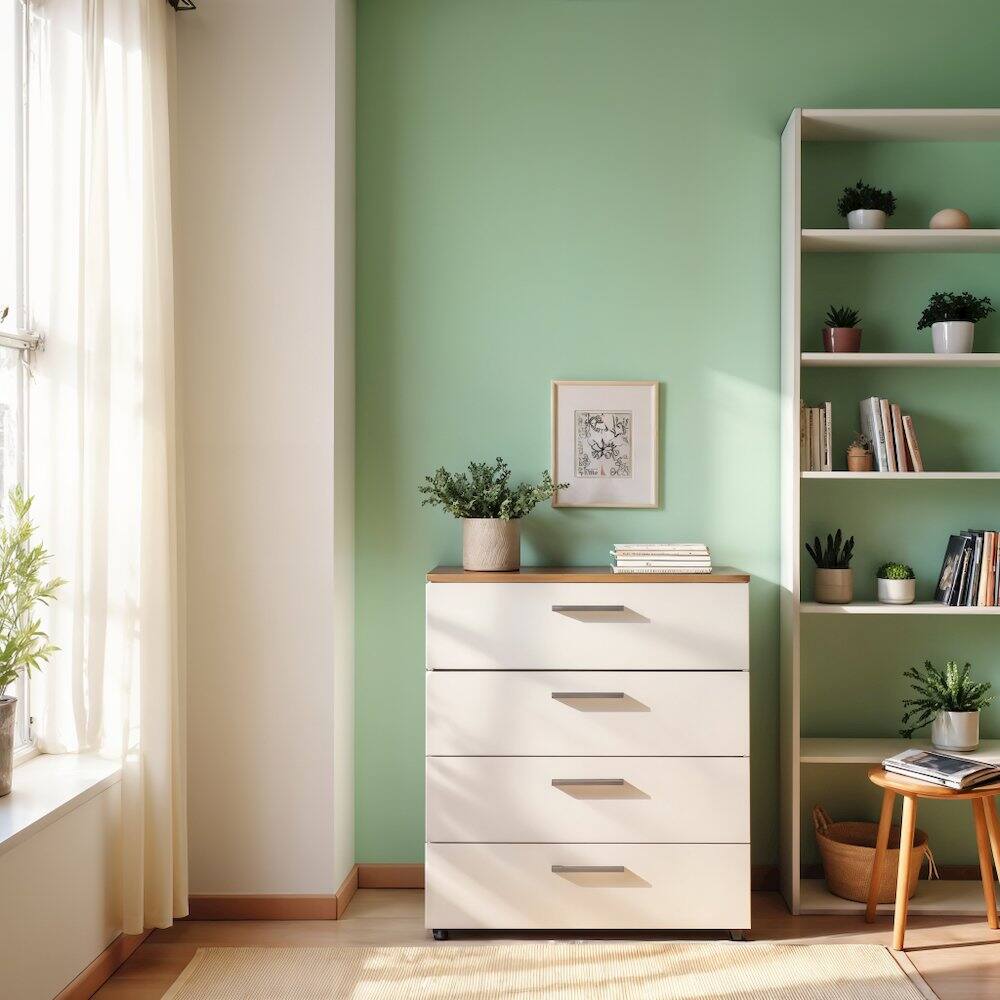 Alt View 1. FurniFact - White 4 Drawer Chest - Elegant White Chest of Drawers for Bedroom Storage - White.