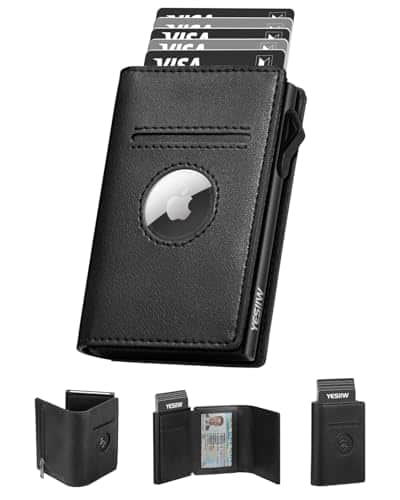 Vulpecula Spade - AirTag Wallet for Men: Premium Leather, Pop Up Card Case, Secure Holder for Apple Air Tag, Smart, RFID Blocking, Slim - Black