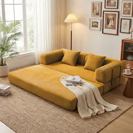 Anysun - 78.7" Convertible Sofa Bed, 2-in-1 Foldable Futon with Removable Pillows, Space-Saving Sleeper - Orange