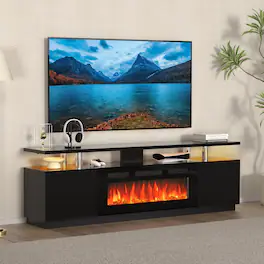 GARVEE - 36 Inch Electric Fireplace 70Inch 2-Tier TV Stand Entertainment Center with Fireplace for TVs Up