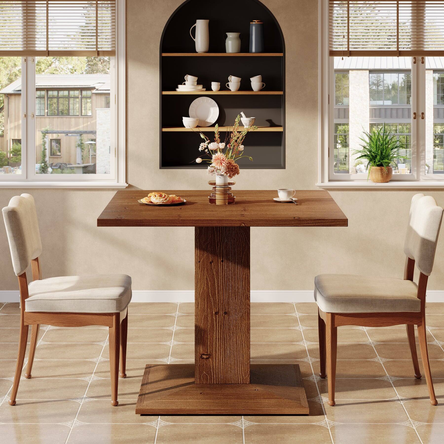 Tribesigns Solid Wood Dining Table with Wood Grain Finish and Space ...