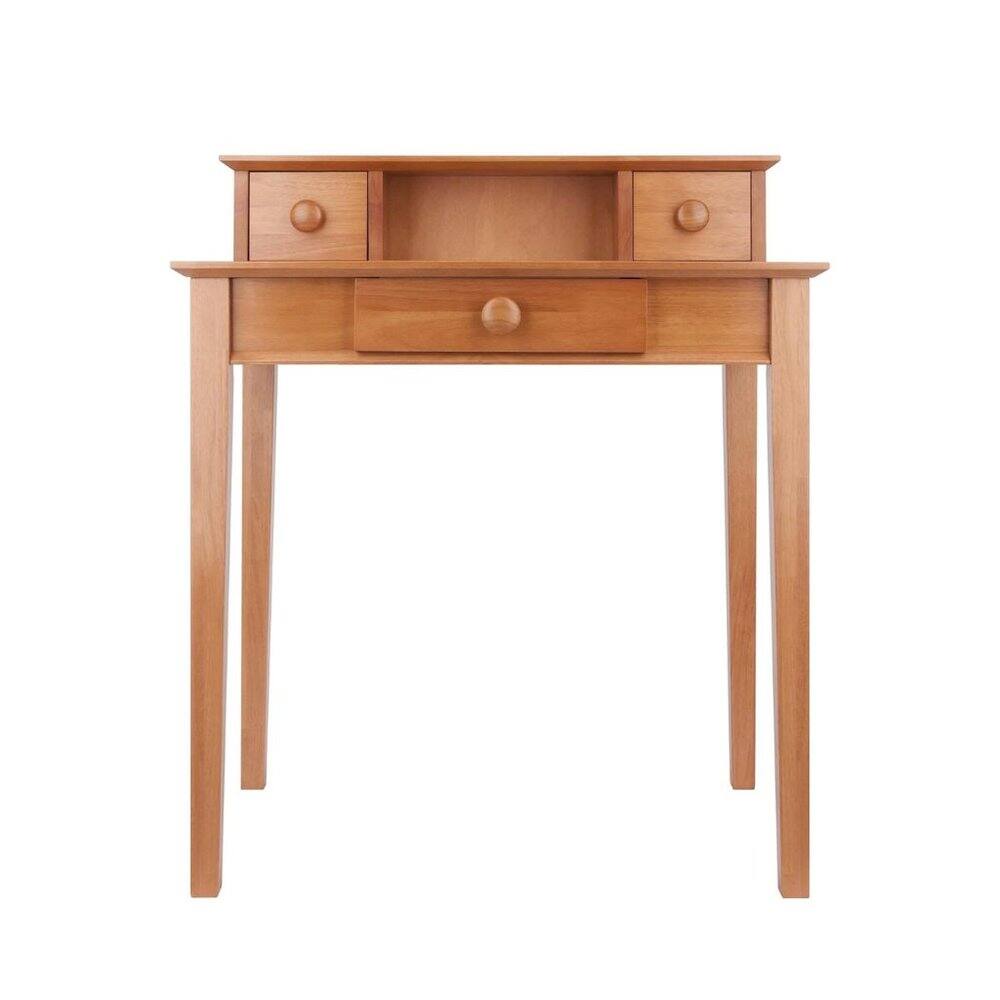 Alt View 1. FurniFact - Solid Wood Computer Desk With Hutch, Honey Brown Art Desk With Storage - Honey.